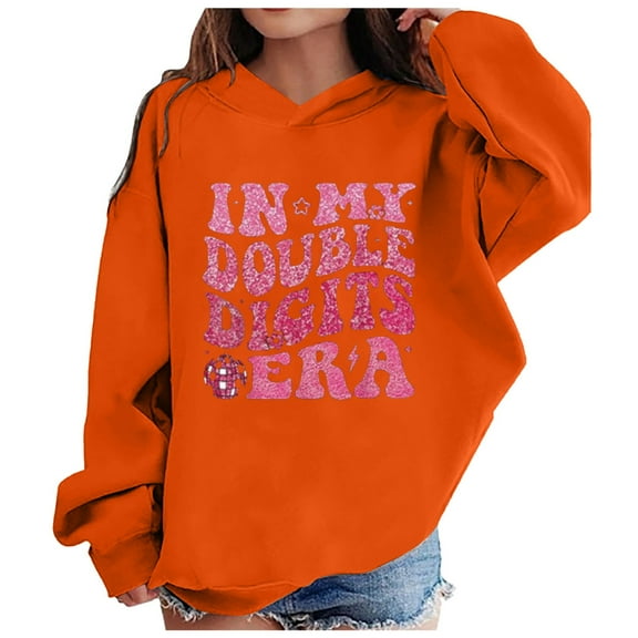 kpoplk Hoodies for Girls Drop Shoulder Long Sleeve Casual Pullover Sweatshirt(Orange,A)