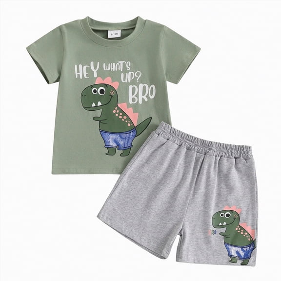 kpoplk Infant Baby Boy Clothes 2 Piece Set Dinosaur Print Short Sleeve Tshirt and Shorts Casual Outfits(Green,3-4 Y)