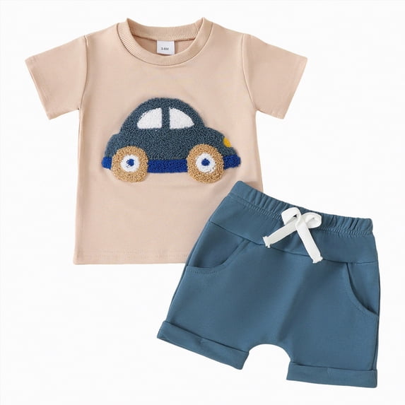 kpoplk Infant Baby Boy Gift Clothes 0-12 Months 2 Piece Outfits Short Sleeve Onesie and Pants Cute Dinosaur Set(Blue,12-18 M)