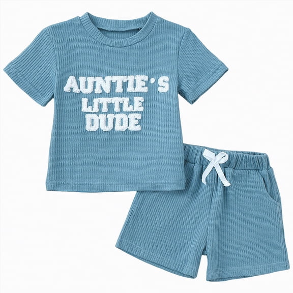 kpoplk Infant Summer Outfits Baby Boy 3-6 Months 2pcs Striped Tee and Solid Shorts Clothes Set(Blue,0-6 M)