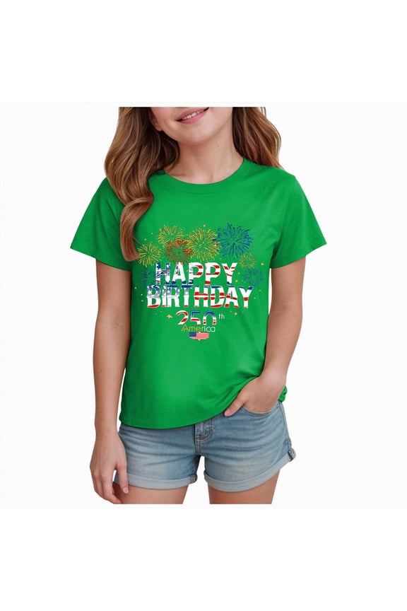 Kid 4th of July T-Shirts Boys Girls American Flag Shirt Patriotic Top Short Sleeve Tees(Green,2-3 Y)