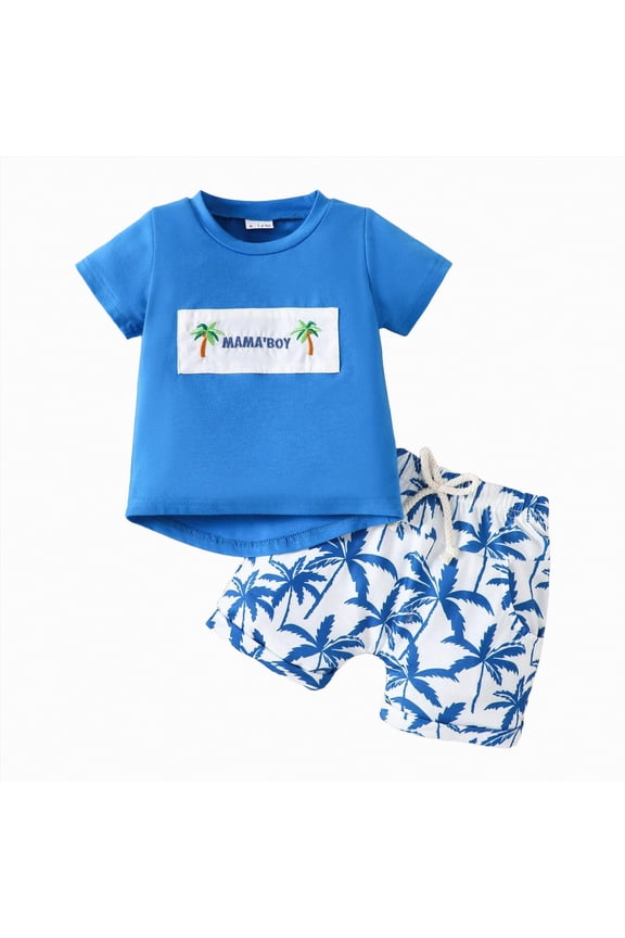 Kid Toddler Boy Summer Clothes Hawaiian Jungle Short Sleeve T-Shirt + Shorts 2PC Summer Outfits Set(Blue,18-24 M)