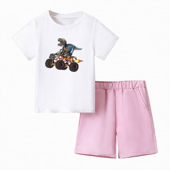 kpoplk Kids Baby Boy Short Sleeve Dinosaur T-Shirt and Cargo Shorts 2pcs Summer Clothes 7-8 Years(L,4-5 Y)