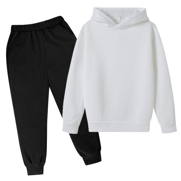 kpoplk Kids Boys Girls 2PCS Jogger Outfits Set Hooded + Sweatpants Boys  Girls Sweatsuits Pullover Clothes White,13-14 Y 