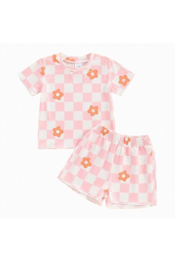 Kids Girl Clothes Heart Print Short Sleeve Top and Shorts Cute Girl Summer Outfits Short Set(Red,12-18 M)