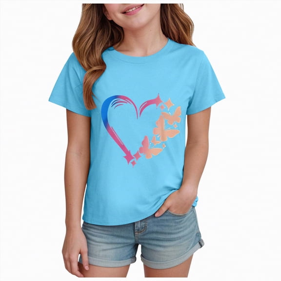 kpoplk Kids Girls T Shirts Casual Raglan Short Sleeve Crewneck Color Block Summer Tees 5-14 Years(Sky Blue,7-8 Y)