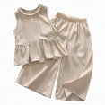 thumbnail image 1 of kpoplk Kids Toddler Girl Clothes Summer Outfits Plaid Ruffle Sleeveless Shirt Dress Top Pants Set Size 5-6 Years,Khaki, 1 of 7