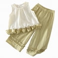 thumbnail image 1 of kpoplk Little Girl Sleeveless Summer Set Baby Girl Embroidery Ruffle Hem Pants Cotton Blend Stylish Casual​ Size 3-4 Years,Beige, 1 of 9