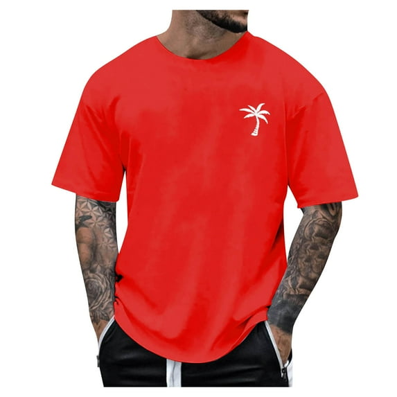 kpoplk Male Summer Casual Print T Shirt Men's Loose Casual Comfortable Crew Neck Top Fashion Short Sleeved T Shirt Summer(Red,XL)