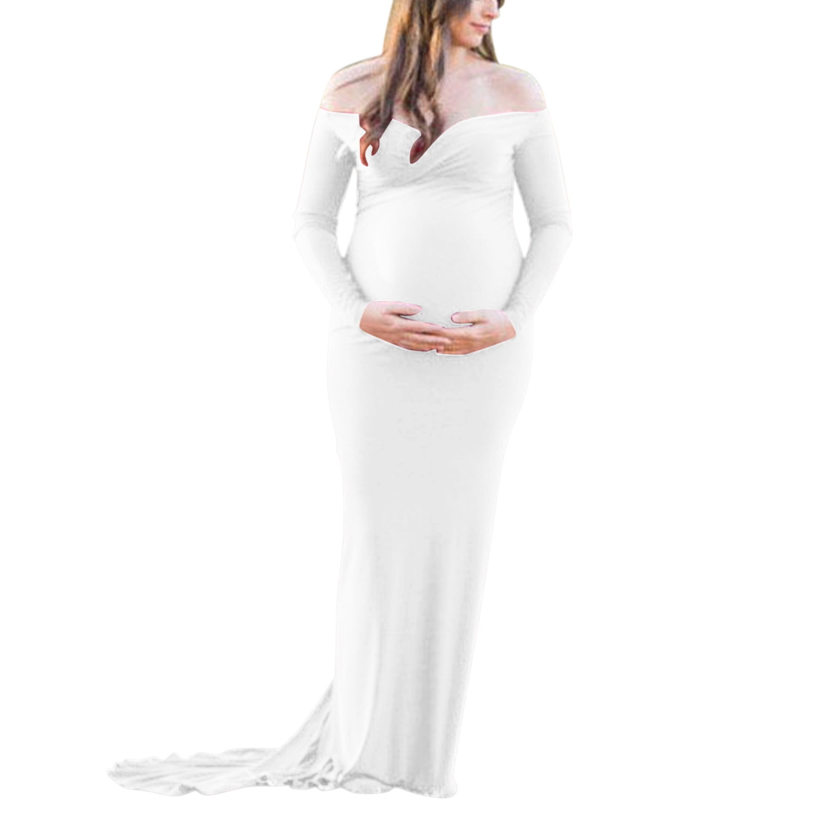 kpoplk Maternity Dress For Photoshoot,Ruffle Off Shoulder Fitted