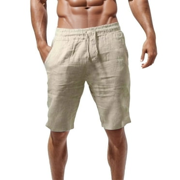kpoplk Men Cargo Linen Shorts Casual Drawstring Spring Summer Beach Shorts,L Beige