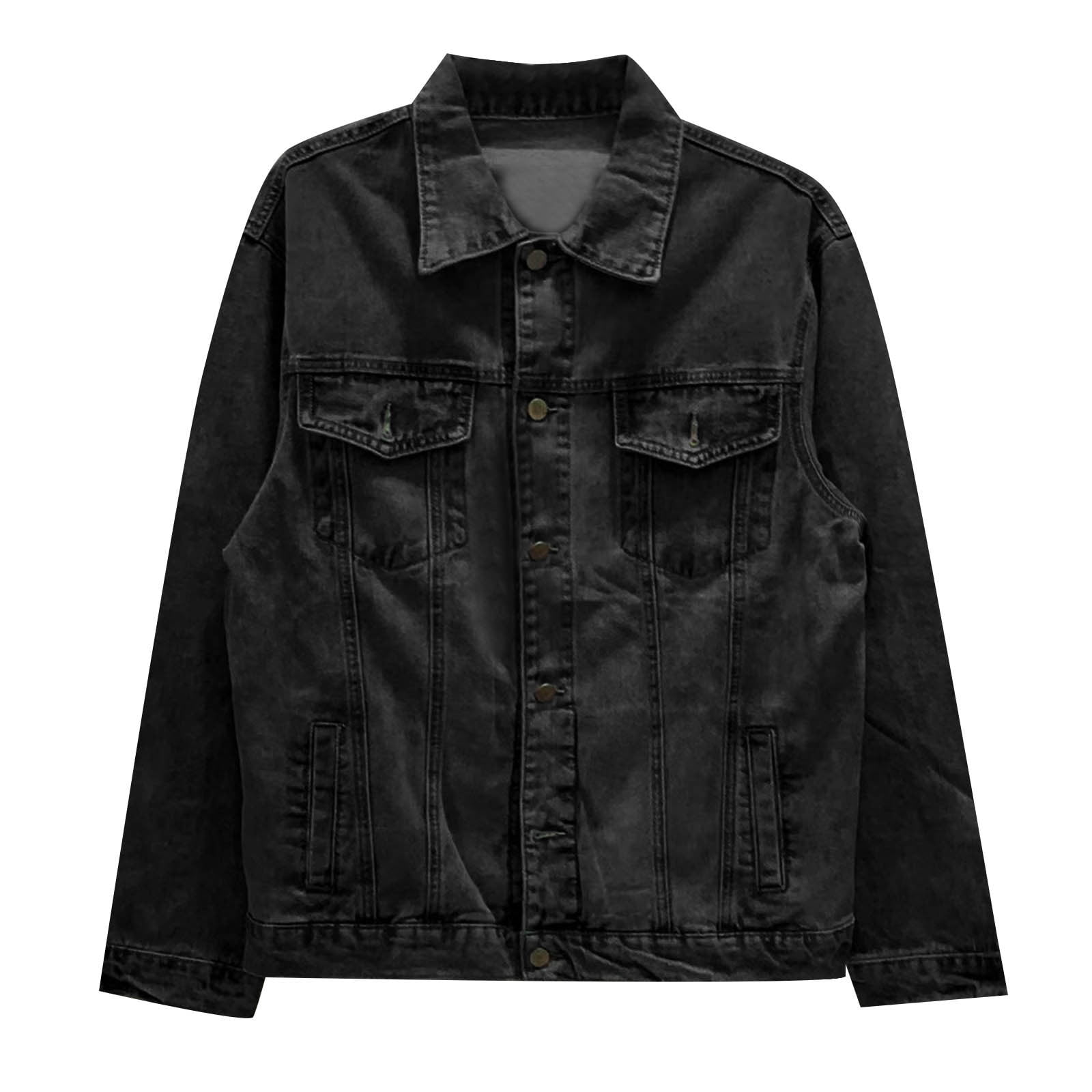 kpoplk Men Denim Jean Jacket Coat Pocket Classic Slim Fit Casual Button up  Trucker Jean Coat Black,5XL - Walmart.com