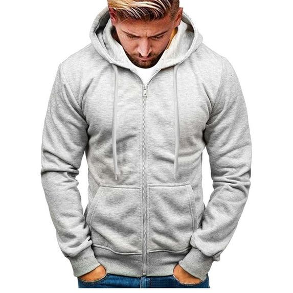 kpoplk Men Hoodies Casual Hoodies for Men with Zip Pockets Full Zip Long Sleeve Sweatshirt Sports Color Block Hooded Grey,L