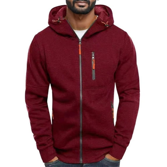 kpoplk Men Hoodies Casual Hoodies for Men with Zip Pockets Full Zip Long Sleeve Sweatshirt Sports Hooded Jacket Red,XL