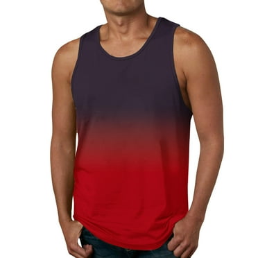 kpoplk Men Sports Tank Top Summer Breathable Sleeveless Round Neck Solid Color Tops Running Fitness Tops Red,L