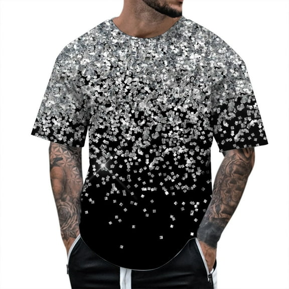 kpoplk Men Summer Printed Short Sleeve T Shirt Crew Neck Casual Top Short Sleeve Shirt Men(Black,S)