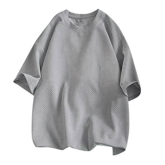 kpoplk Men Summer Sports Short Sleeve Pattern Print O Neck Shirts for Men(Grey,XXL)