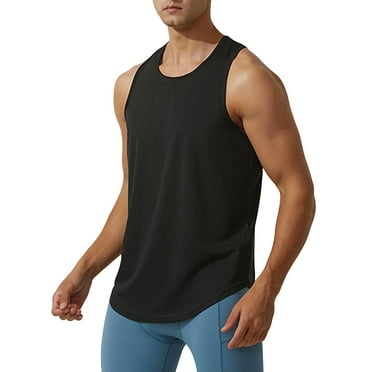 kpoplk Men Workout Tank Top Gym Bodybuilding Sleeveless Muscle T Shirts Black,XL