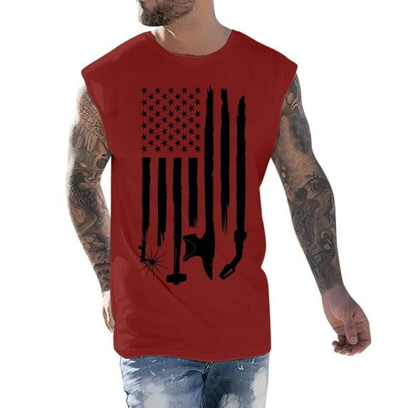 kpoplk Men 4th of July Tank Top American Flag USA Shirt Sleeveless Fourth Memorial Independence Day Patriotic Tee Clothes(Red,L)