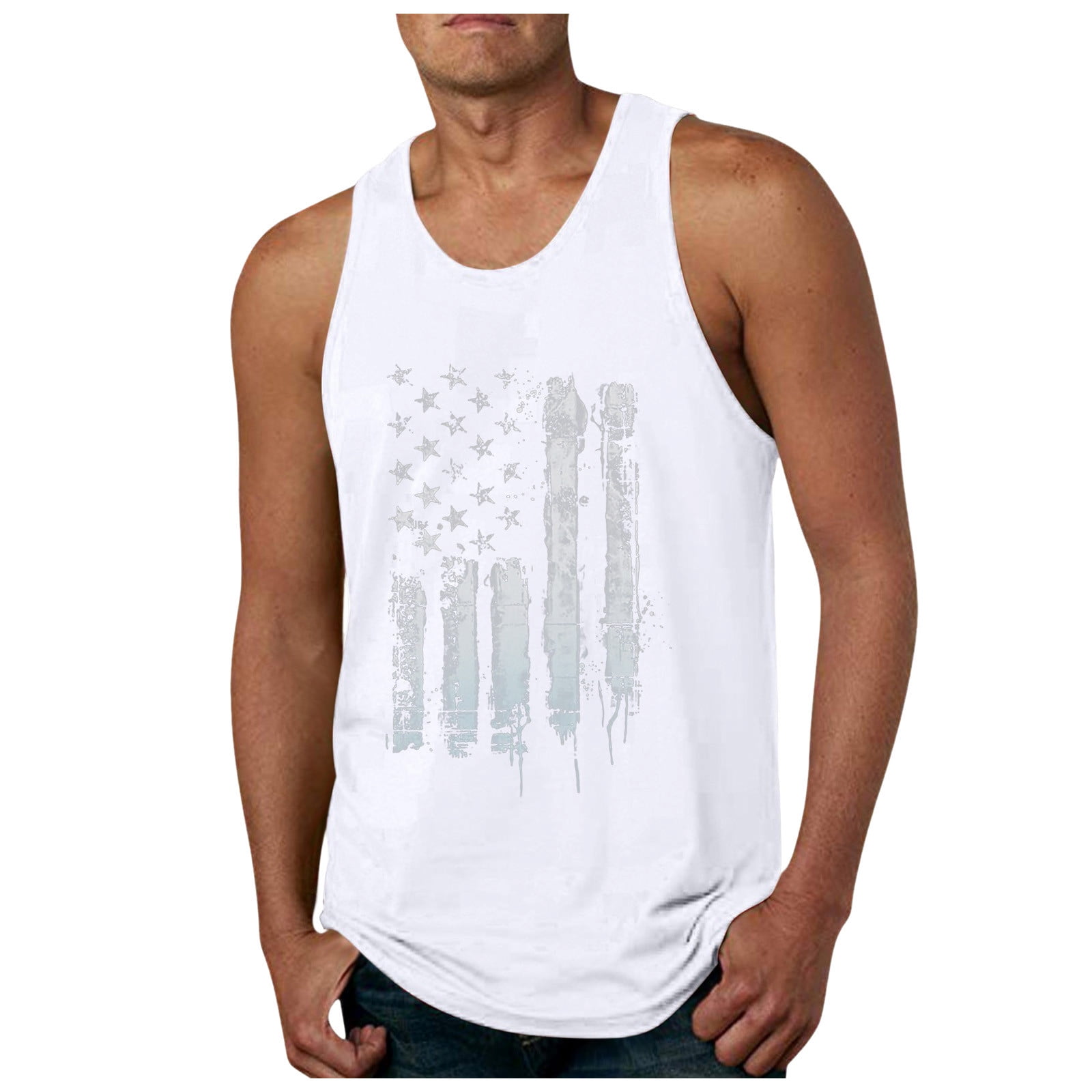 Women's American Flag Tank Top - Sunflower Star Print Patriotic Sleeveless Vest - 4th Of July Summer Tops - Red White Blue - View #4