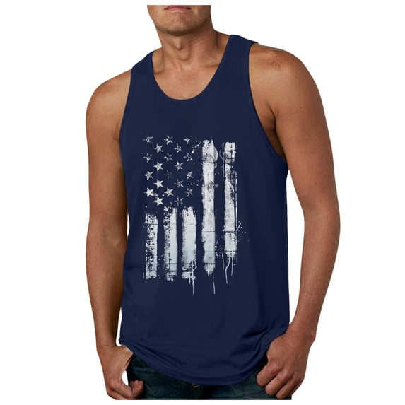 kpoplk Men's American Flag Tank Tops 4th of July Shirts Casual Short Sleeved Gym Workout Tanks USA Flag Patriotic Top Tees Shirt(Navy,3XL)