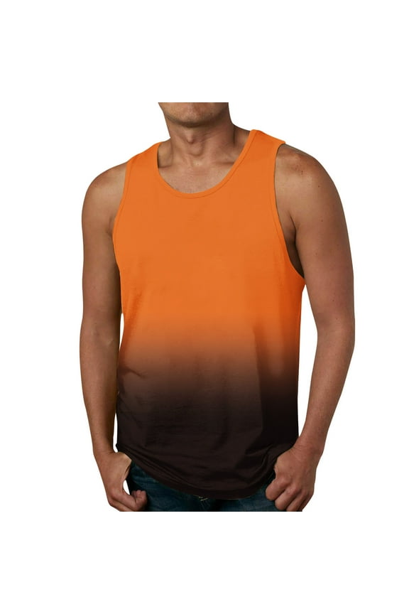 Men's Bodybuilding Gym Tank Tops Workout Stringer Sleeveless Shirts Vest Cotton Orange,M