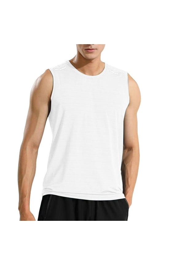 Men's Bodybuilding Stringer Tank Top Gym Workout Sleeveless T-Shirt Tees White,L