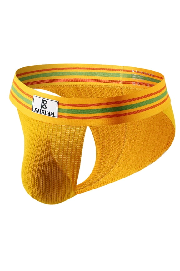 Men's Briefs Low Rise Bikini Ice Silk Underwear Yellow,S