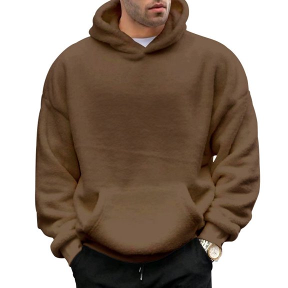 kpoplk Men's Fleece Pullover Hoodie Loose Fit Soft Hooded Sweatshirt with Pockets(Brown,XL)