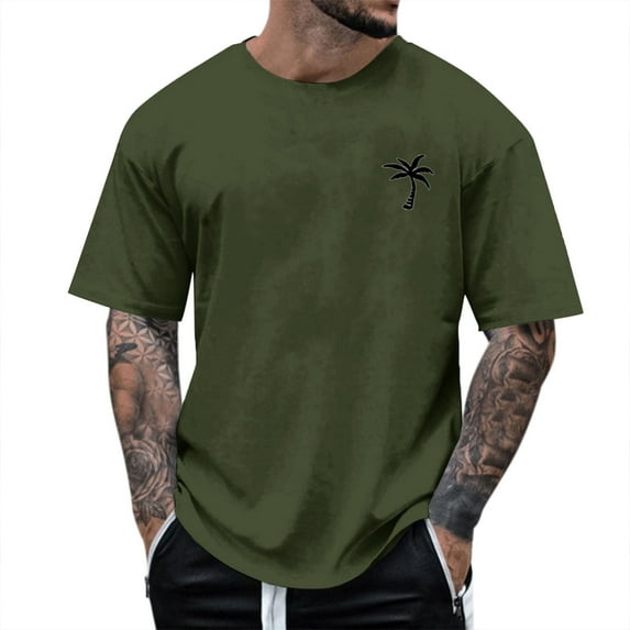 kpoplk Men's Loose Casual Comfortable Crew Neck Top Fashion Short Sleeved T Shirt Summer(Green,M)