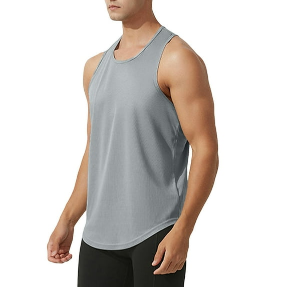 kpoplk Men's Muscle Tank Tops Sleeveless Cut Off Shirts Bodybuilding Gym Workout Stringer T-Shirts Grey,XXL