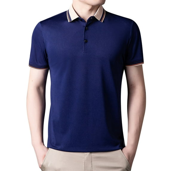 kpoplk Men's Polo Shirts Men's Polo Short Sleeve Golf Polo Buttons Classic Solid Casual T-Shirt Polo T Shirts for Men(L,Navy)