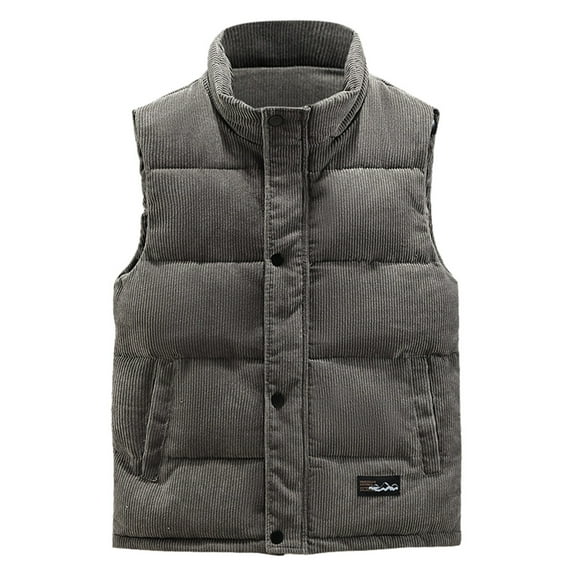 kpoplk Men's Puffer Vest Casual Outdoor Stand Collar Quilted Padded Vest Jacket Coat Grey,4XL