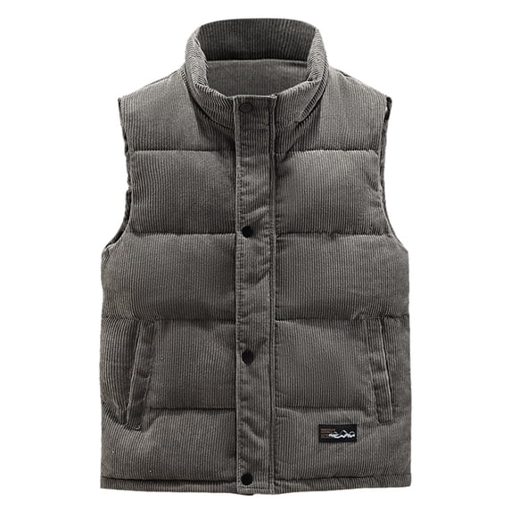 kpoplk Men's Puffer Vest Casual Outdoor Stand Collar Quilted Padded Vest Jacket Coat Grey,XL