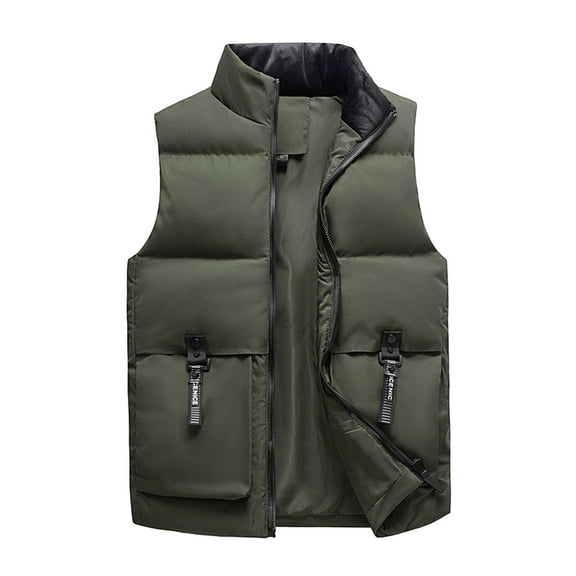 kpoplk Men's Puffer Vest Casual Stand Collar Quilted Waistcoat Outdoor Padded Ski Vest Army Green,4XL