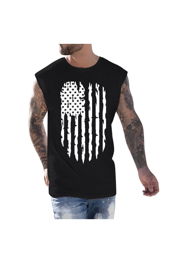 Mens Beach Tank Top Summer 3D Graphic Sleeveless Tee Shirt Gym Workout Tanks Black,XXL