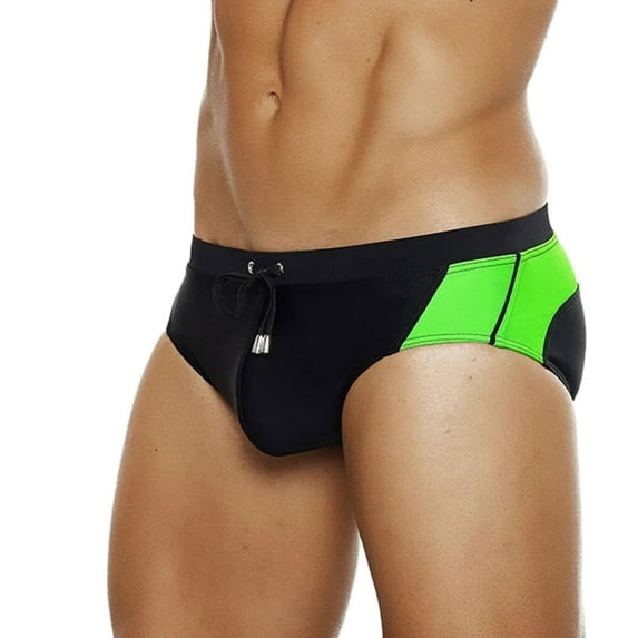 kpoplk Men's Sexy Color Matching Beach Swimwear Sport Shorts Swim Briefs Black,M