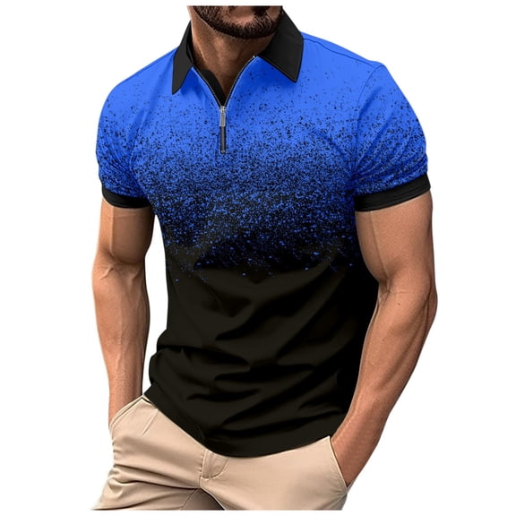 kpoplk Men's Short Sleeve Polo Shirt Casual Slim Fit Shirts Contrast Color Patchwork T Shirts Cotton Tops Blue,M