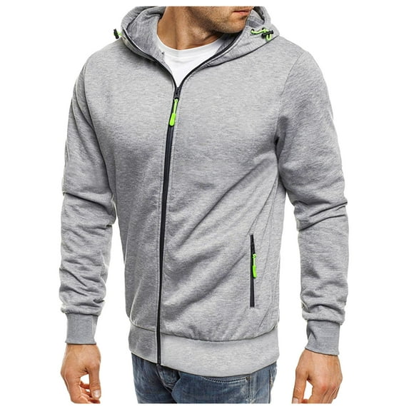 kpoplk Men's Sport Long Sleeve Full Zip Hoodie Sweatshirt with Pockets Long Sleeve Full-Zip Hooded Sweatshirt Grey,3XL