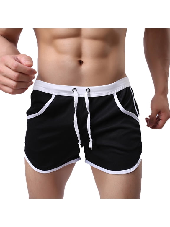 Men's Swim Trunks Square Leg with Pockets Mesh Lining Beach Shorts Underwear Black,M