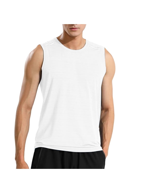 Men's Tank Top Cotton Sleeveless Shirt Lightweight Muscle Tank Tee Shirt White,M