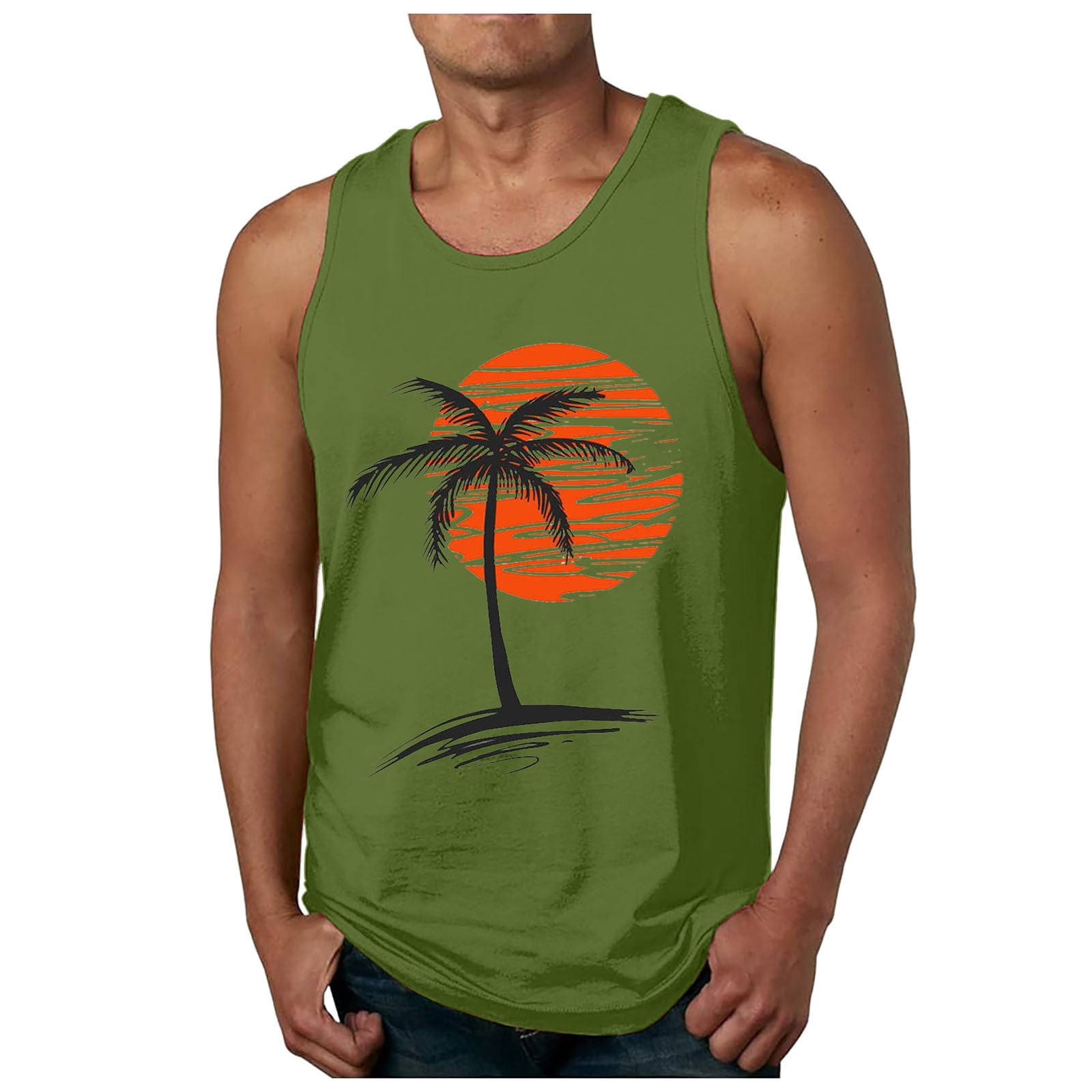 Women's Beach Tank Top - Hawaiian Heartbeat Graphic Sleeveless Tee, Summer Vacation Shirt (Green, X-Large)