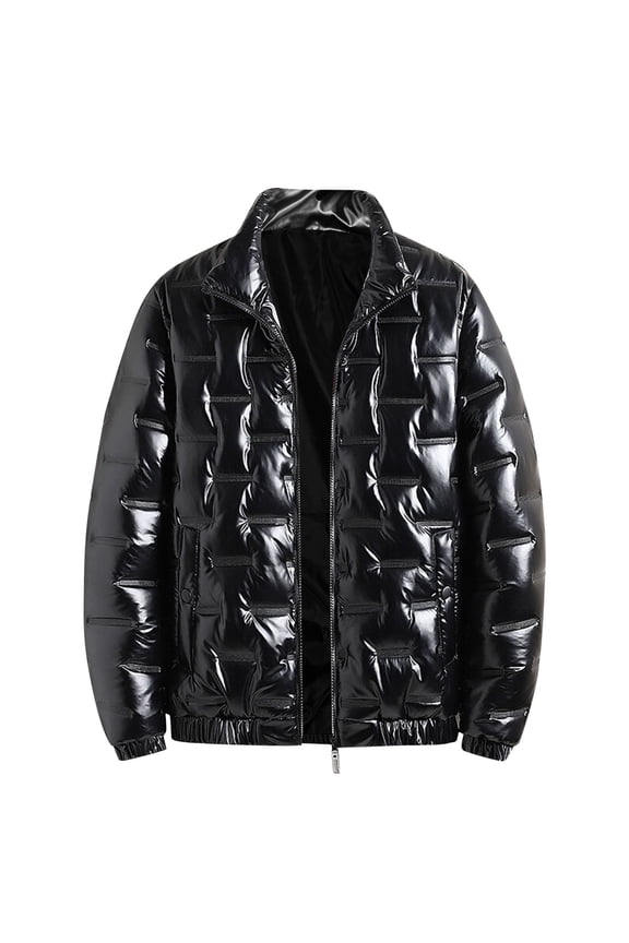 Men's Thick Puffer Jacket Warm Winter Stand Collar Bubble Puffer Coat Casual Clothes Fashion Zip Plus Size Puffer Jackets Black,XXL