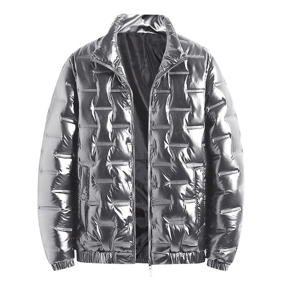 kpoplk Men's Thick Puffer Jacket Warm Winter Stand Collar Bubble Puffer Coat Casual Clothes Fashion Zip Plus Size Puffer Jackets Silver,4XL