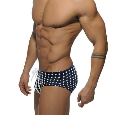 kpoplk Men's Tropical Print Drawstring Waist Swim Brief Bikini Boxer Swimsuit Surfing Shorts Bathing Suit Black,L