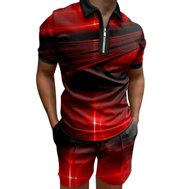 kpoplk Men's Vacation Beach Outfit 2 Piece Polo Shirt and Shorts Set ...