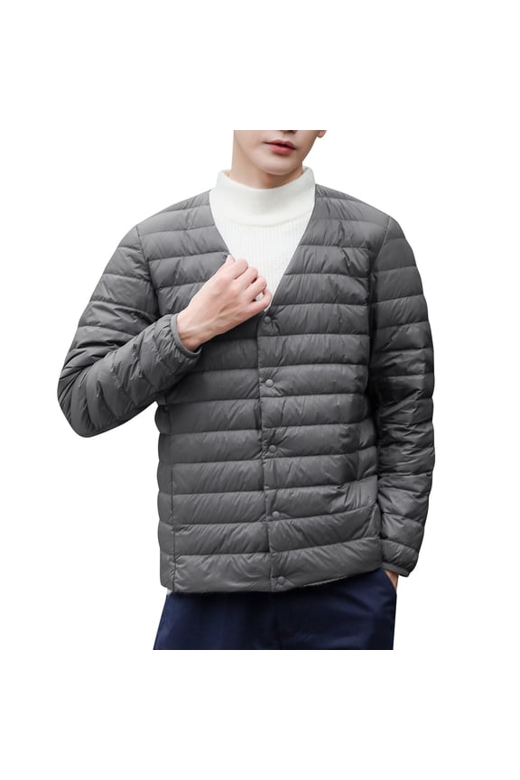 Men's Winter Coats Men Round Neck Packable Light Weight Short Puffer Jacket (Grey, M)