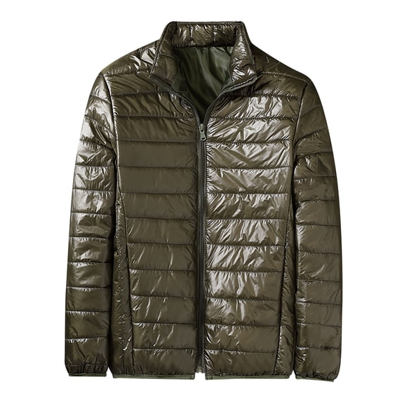 kpoplk Men's Winter Thermal Hooded Parka Jacket Lightweight Zip Up Quilted Padded Puffer Coat Outwear Green,XL
