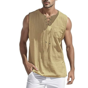 kpoplk Men's Workout Sleeveless Shirts Muscle Swim Shirt Gym Fitness Running Beach Tank Tops,XL Khaki