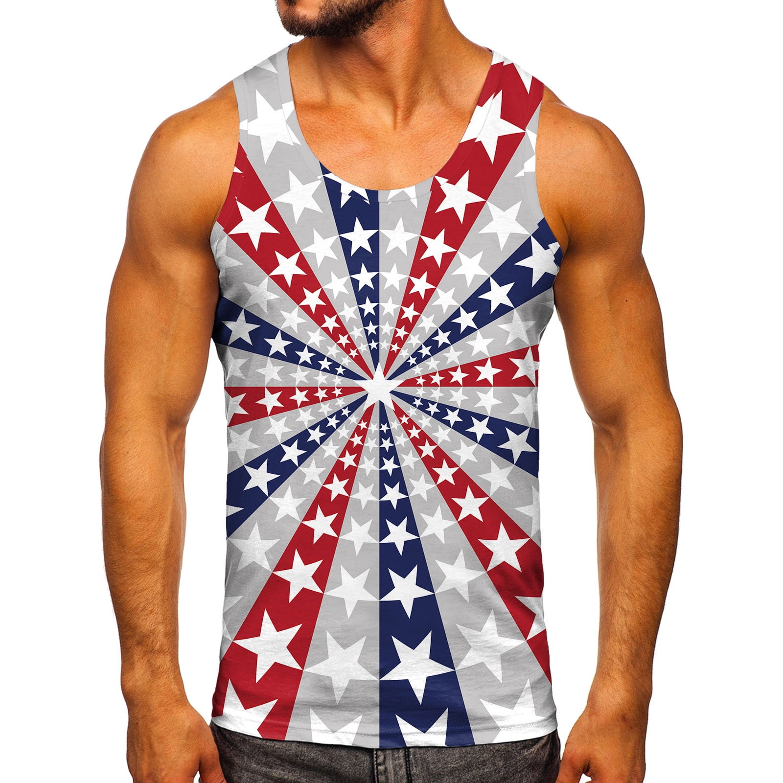 Mens Tank Tops Summer Men's Gym Tank Tops Graphic,Funny Print Graphic Tee Shirts Mens Summer Casual Loose Sleeveless Crew Neck Tank Tops Hawaiian Beach Vest Shirts Tanktops For Men Pack - View #4